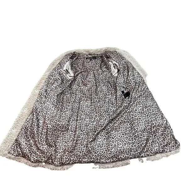 Kenneth Cole New York Coat Womens Medium Beige Faux Fur Leopard Lined Snap Front - Picture 8 of 11